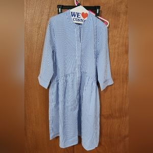 Blue Striped Dress with Pockets